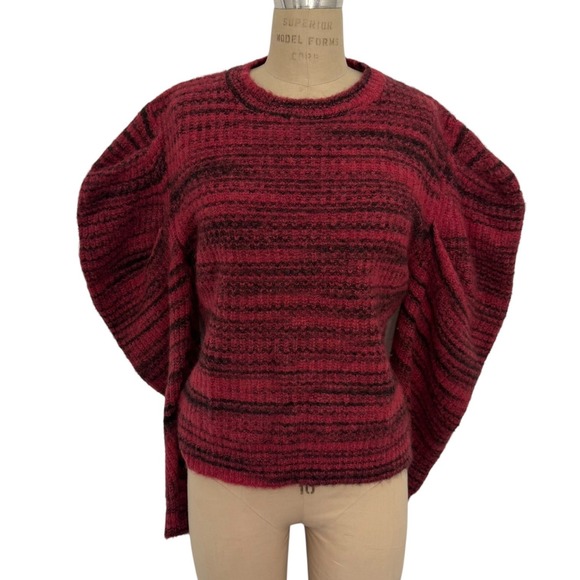 NAADAM Sweaters - NAADAM Sweater Womens L Red Black Striped Alpaca Merino Wool Puff Sleeve Italy